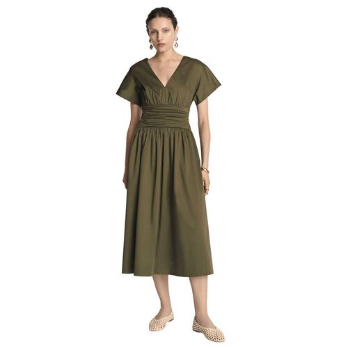 Veronika Maine Stretch Cotton Gathered Waist Midi Dress